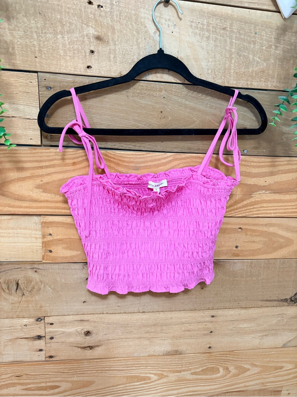 Blu Pepper Smocked Tie-Shoulder Crop Top - Pink NWT size L